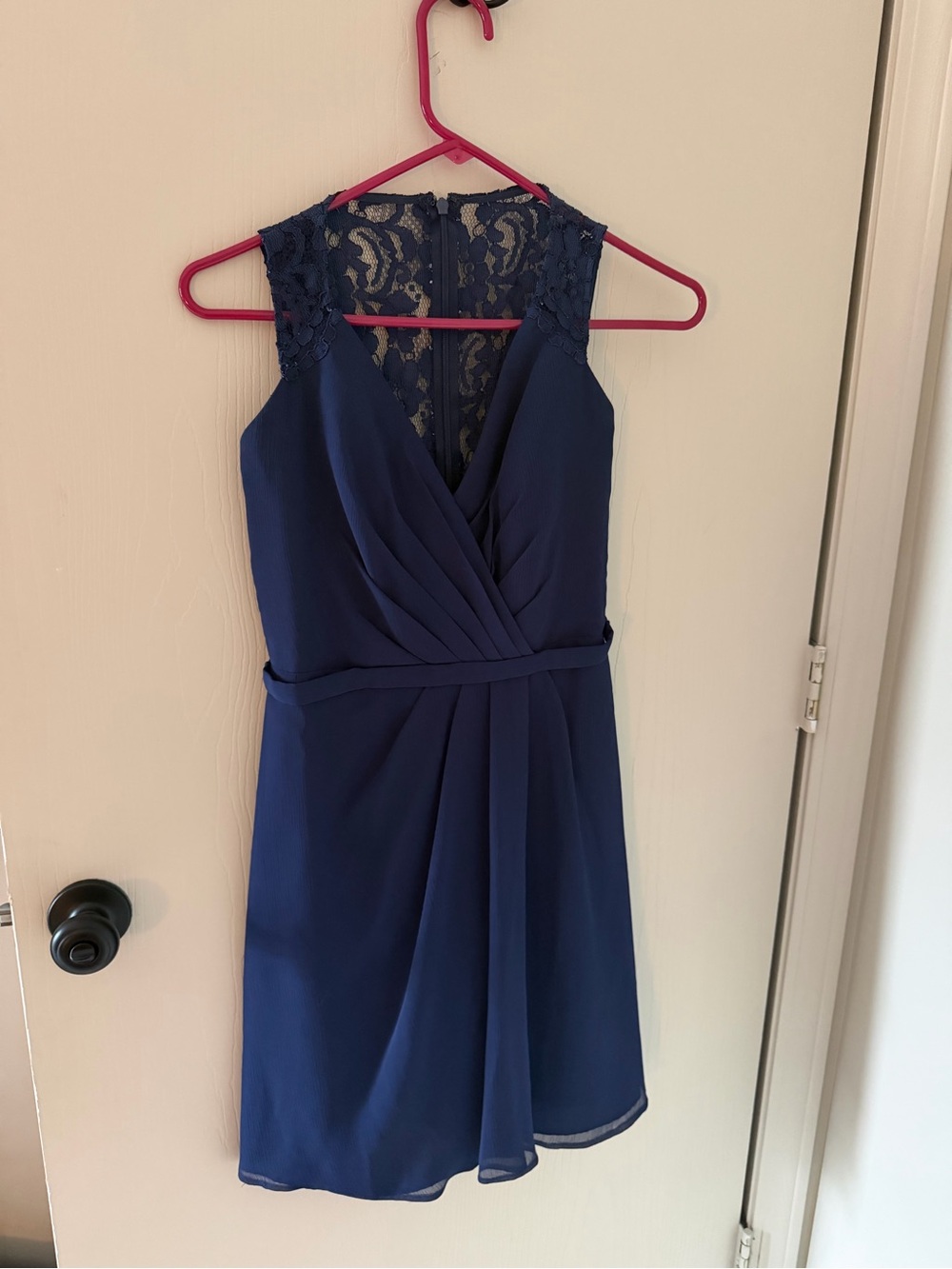 David’s Bridal Chiffon V-Neck Dress with Lace Back